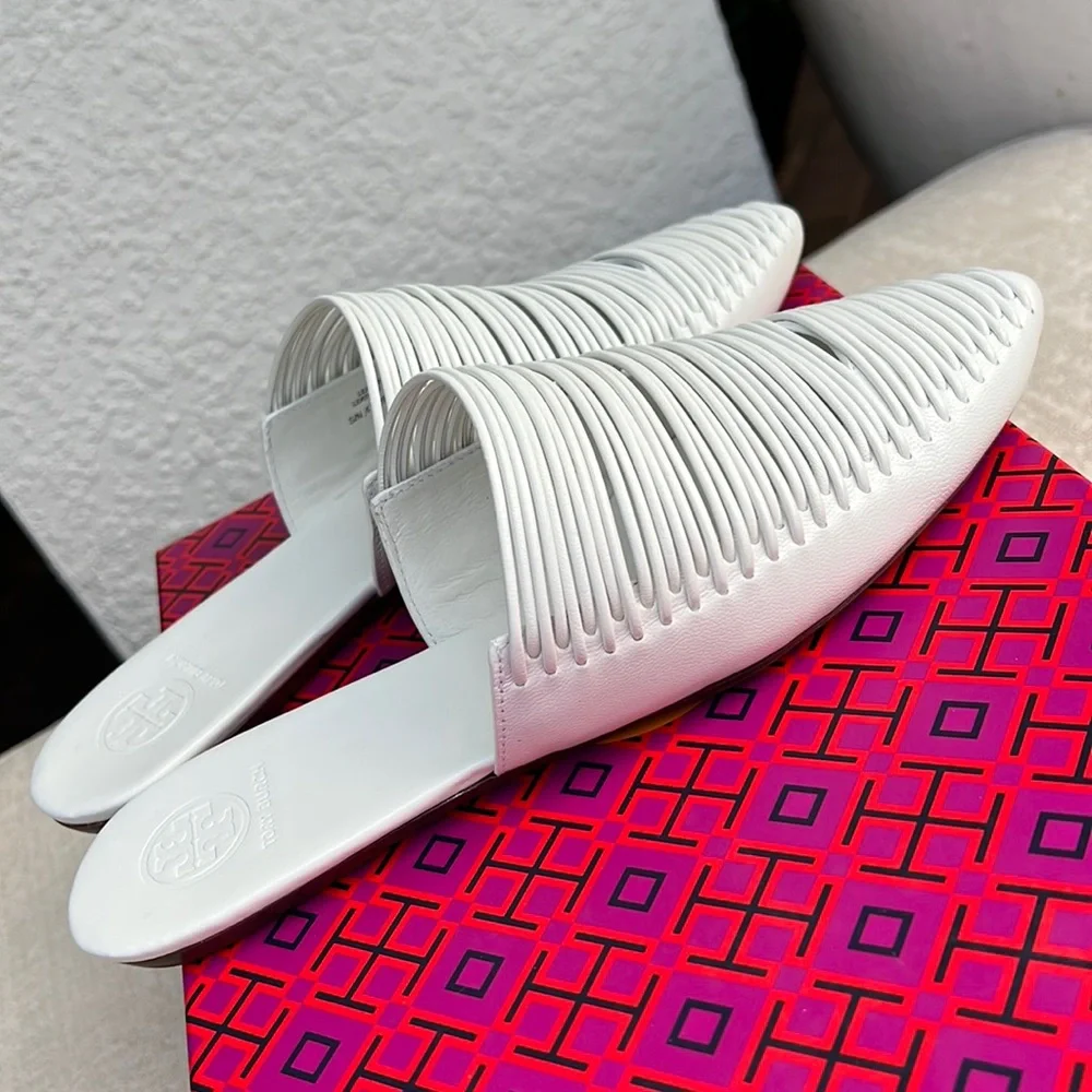 TORY BURCH Sienna flat slide leather mules white size 7 - Picture 6 of 17